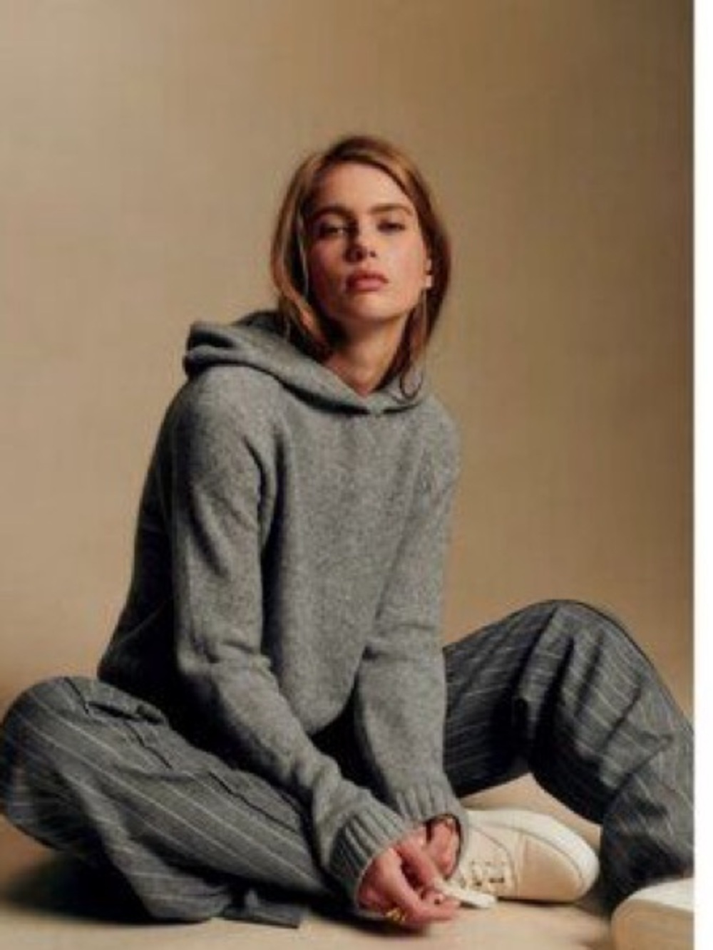 Sezane Jack hoodie jumper Gray Hooded Knit Sweater Pullover hoody yak wool